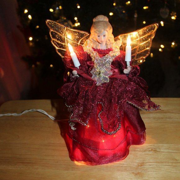Angel in Maroon Dress Tree Topper - Picture 3 of 5